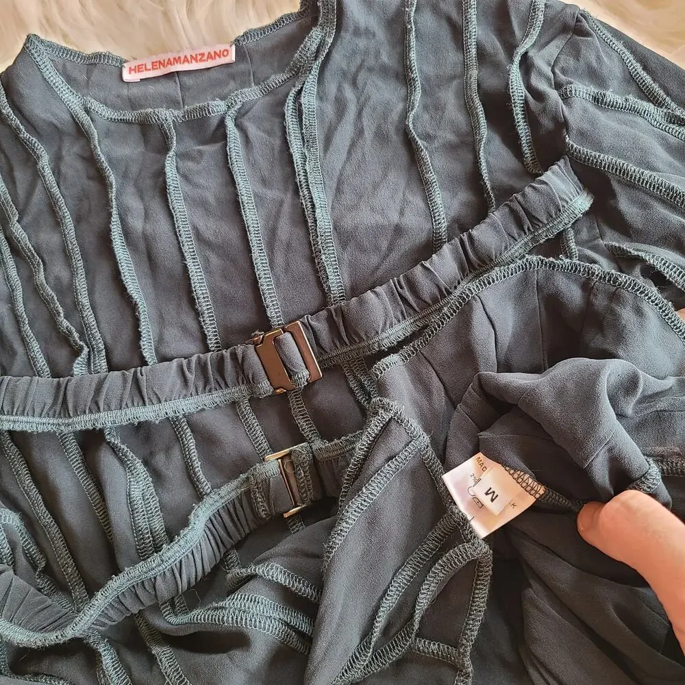 Helena Manzano Top Opening Ceremony Scuba Strap Blouse Crop Blue FW19 $520 Med - Picture 4 of 6